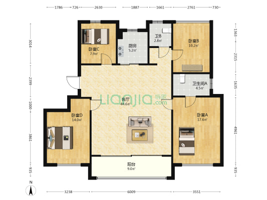 凯迪新城博科园 4室1厅2卫 139平方