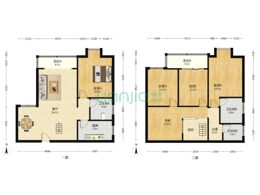 富兴金地大厦 5室1厅3卫 187平方