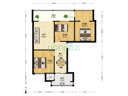 云南省机电公司家属院 3室2厅1卫 62平方