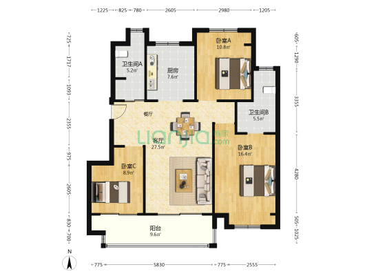 辉语星辰 3室1厅2卫 111平方