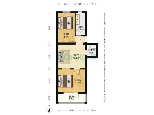 红联村3号院 2室1厅1卫 54平方