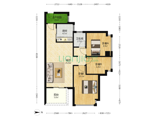 时代香海彼岸3期 3室1厅1卫 89平方