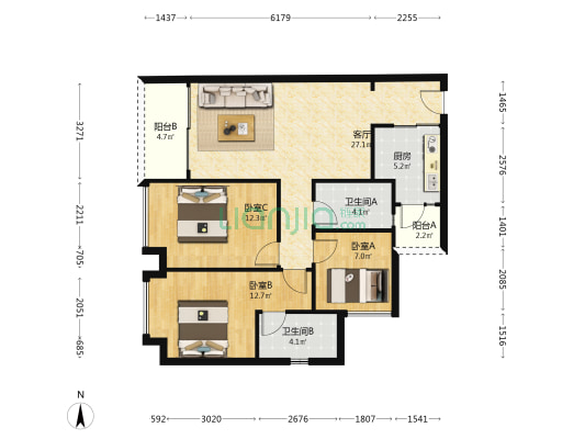 新希望金沙公馆 3室1厅2卫 97平方