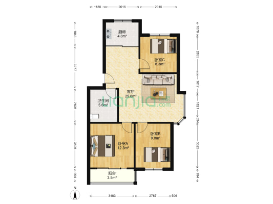国通嘉苑 3室1厅1卫 89平方