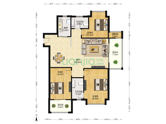 星洲国际 3室1厅2卫 130平方