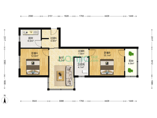 兴宇家苑 2室1厅1卫 78平方