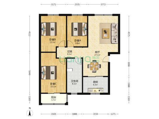 城东小区 3室1厅1卫 103平方