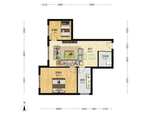新添大道南段125号 2室1厅1卫 78平方