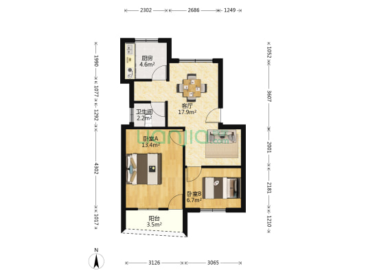 安新小区北区 2室1厅1卫 60平方