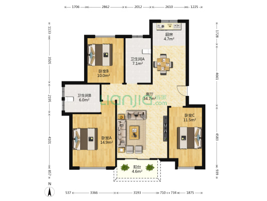 御景华庭一期 3室1厅2卫 113平方