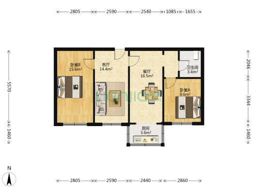 环保小区 2室2厅1卫 78平方