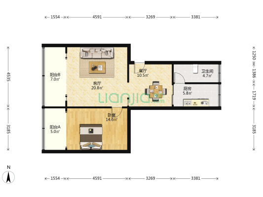 观音阁后街2号 1室2厅1卫 71平方
