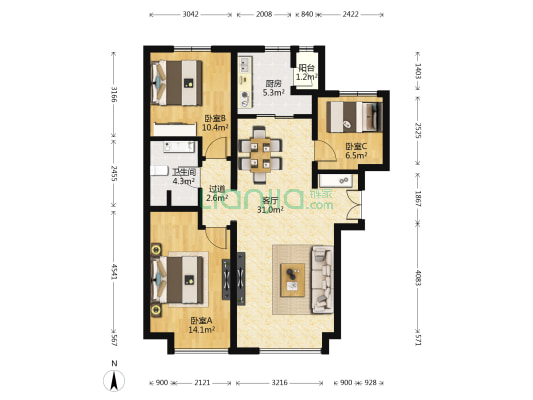 富力尚悦居A区 3室1厅1卫 112平方