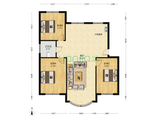 净苑小区南区 3室1厅1卫 133平方