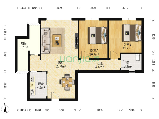 润莱金座 2室1厅1卫 81平方