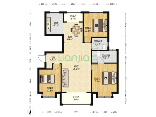 东尚名邸 3室2厅2卫 125平方