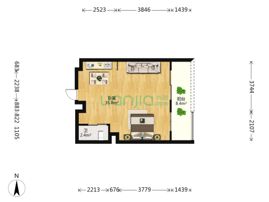 伊泰天骄一期 1室0厅1卫 62平方