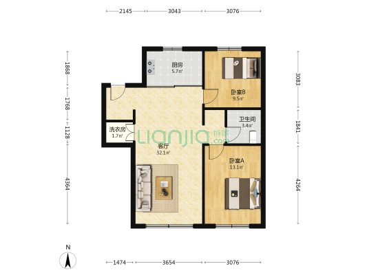 万科向日葵小镇东郡春漫里 2室1厅1卫 85平方