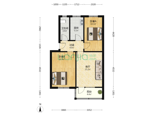 青岛供水宿舍 2室1厅1卫 69平方