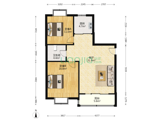 陽光海岸 2室1厅1卫 103平方
