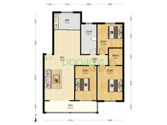 财富星苑 3室1厅1卫 136平方