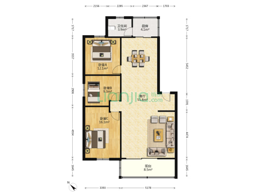 正兴巷124号 3室1厅1卫 125平方