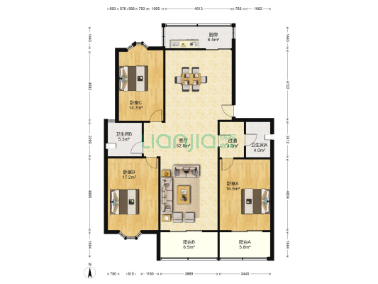 金茂花园 3室1厅2卫 152平方