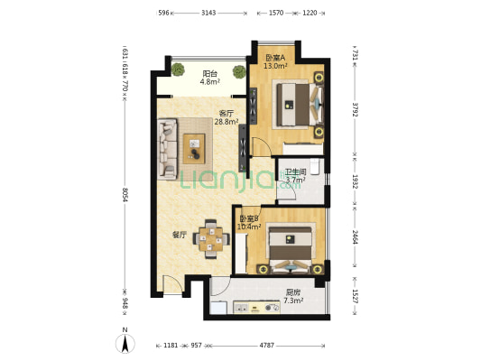 御岭春天三期 2室1厅1卫 78平方