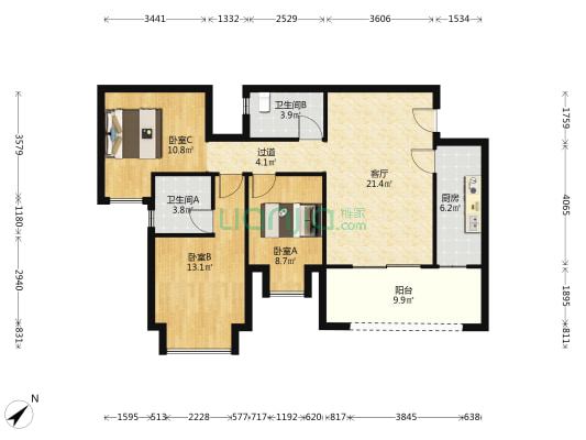 首创禧瑞礼(2期) 3室1厅2卫 91平方