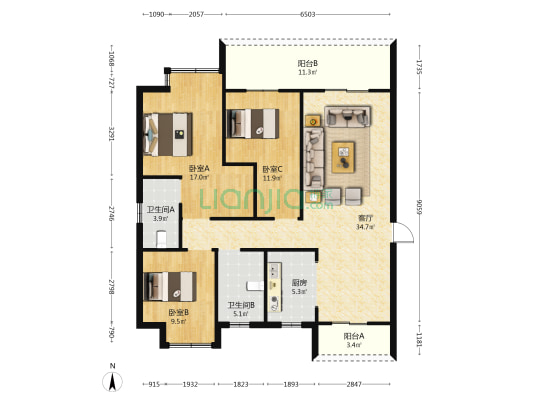 丰溪雅苑 3室1厅2卫 125平方
