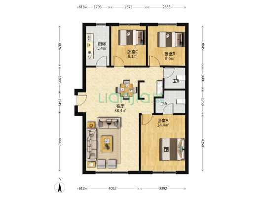嘉惠美院 3室1厅2卫 126平方