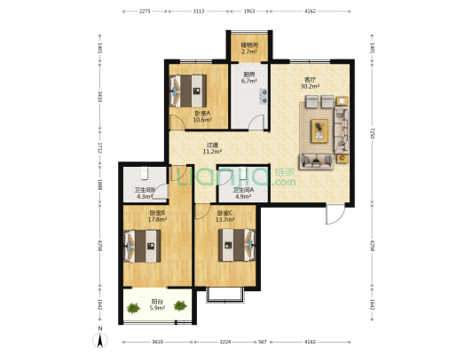 顺和苑小区 3室1厅2卫 144平方