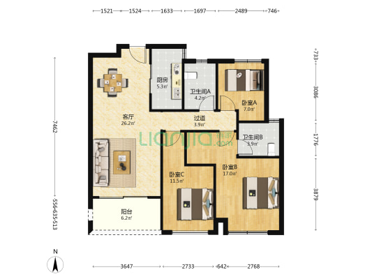 南益·名士豪庭 3室1厅2卫 106平方