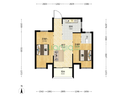 金地云境 2室1厅1卫 76平方