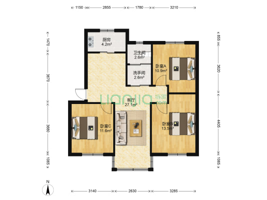 漕泾新村二区 3室1厅2卫 88平方
