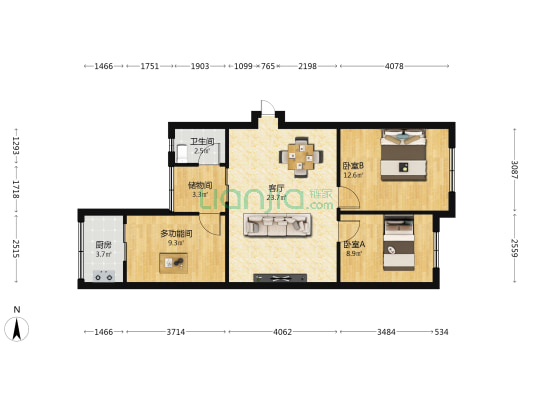 清华公寓 3室1厅1卫 79平方