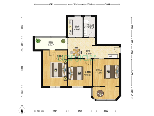 侨岭街二巷21号 3室1厅1卫 102平方