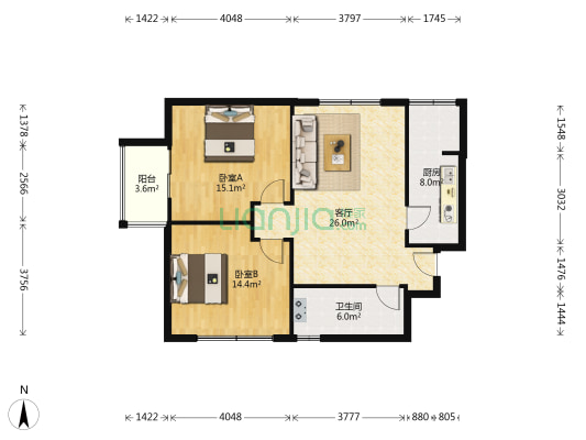 金朗园 2室1厅1卫 101平方