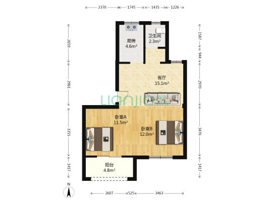 洞宣雅苑西区 2室1厅1卫 75平方