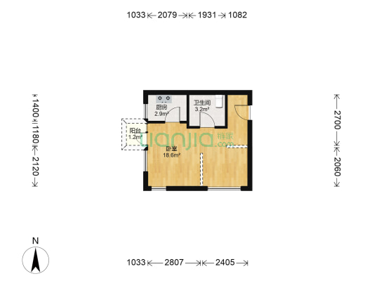 易捷空间 1室0厅1卫 41平方