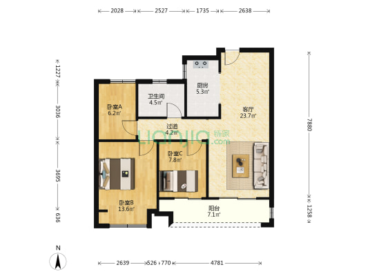 康桥那云溪 3室1厅1卫 98平方