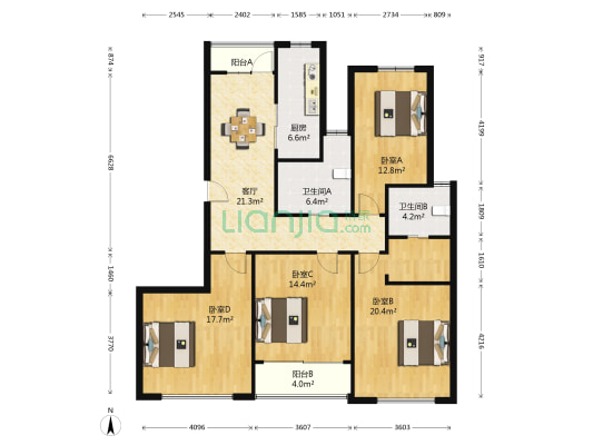 景运家园 4室1厅2卫 138平方