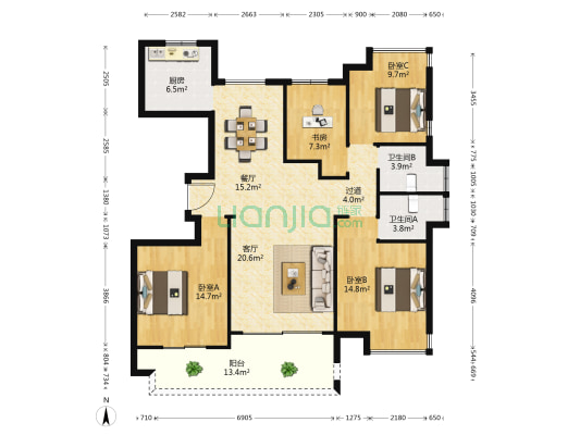 沪润星城金域蓝湾 4室2厅2卫 139平方