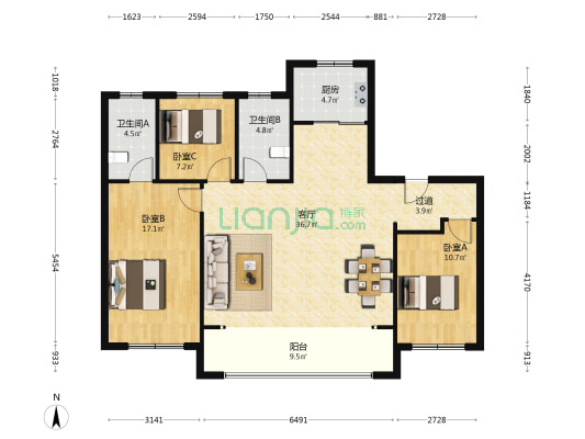 和达云顶 3室1厅2卫 135平方