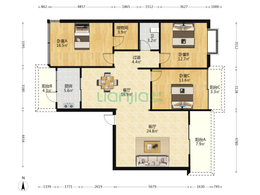 金都广场 3室2厅1卫 197平方