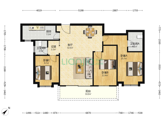 江御 3室1厅2卫 138平方
