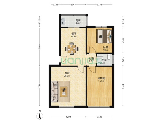 慶泰 1室2厅1卫 89平方