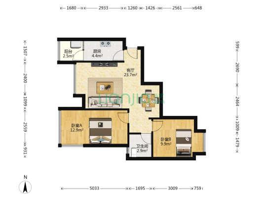 亿力悦海 2室1厅1卫 68平方
