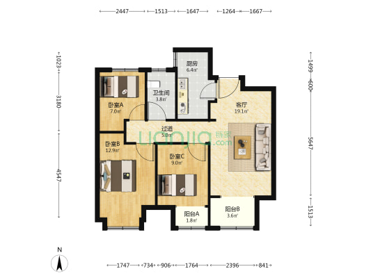 融创·时代壹号 3室1厅1卫 97平方