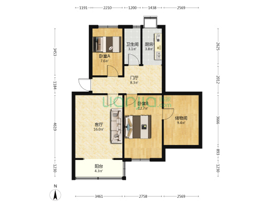 中煤设计社区 2室1厅1卫 76平方